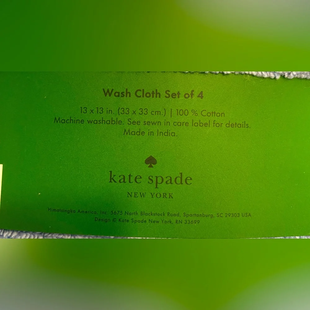 Kate Spade New York Blue Wash Cloths Set of 4
